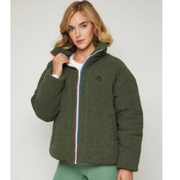 Reversible Polar Quilted sherpa Jacket Large Navy Cornflower - Picture 15 of 15